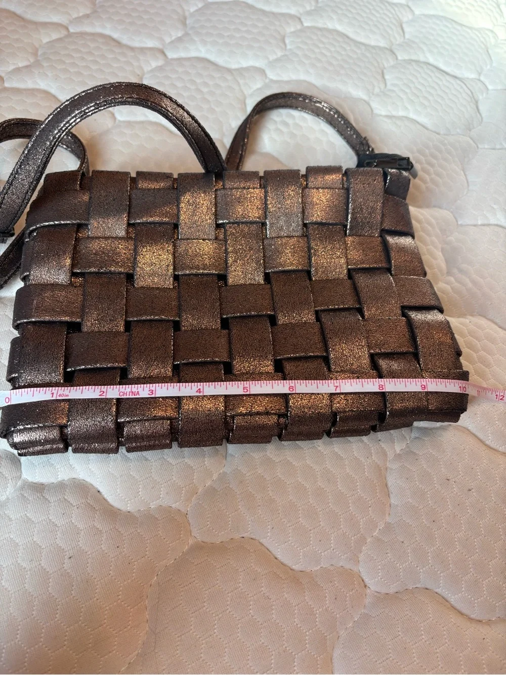 Anthropologie Metallic Bronze Woven Clutch